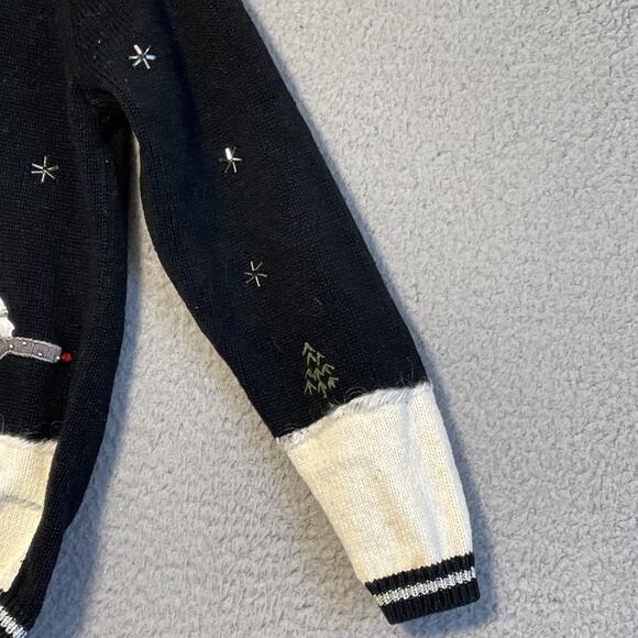All Points Cardigan Sweater Size S Black & White W/ Embroidered Ice Skaters - Picture 3 of 15